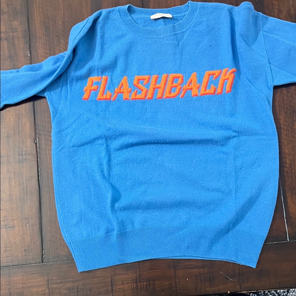 Sandro Blue Cotton Sweater with Orange Graphic Print